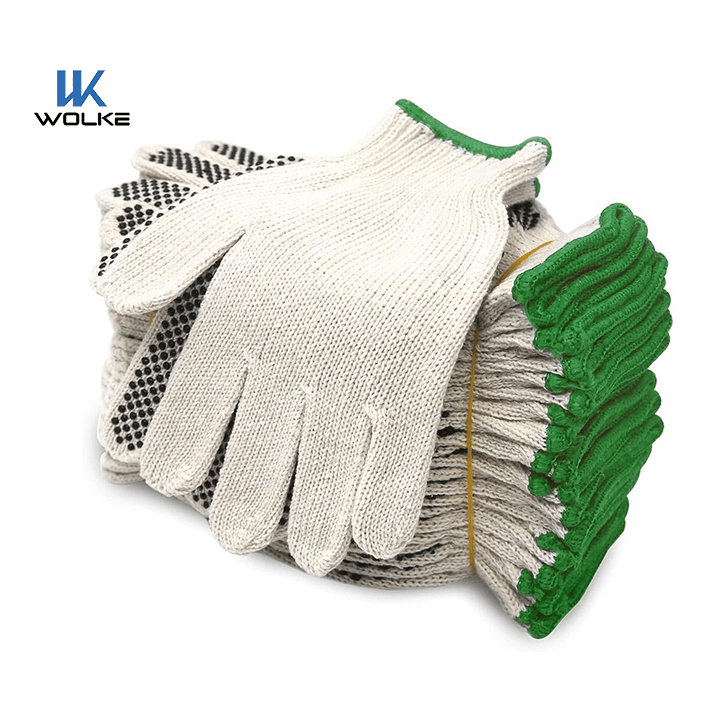 Safety White Cotton Polyester String Knitted Manual Work Glove With One Size Dots