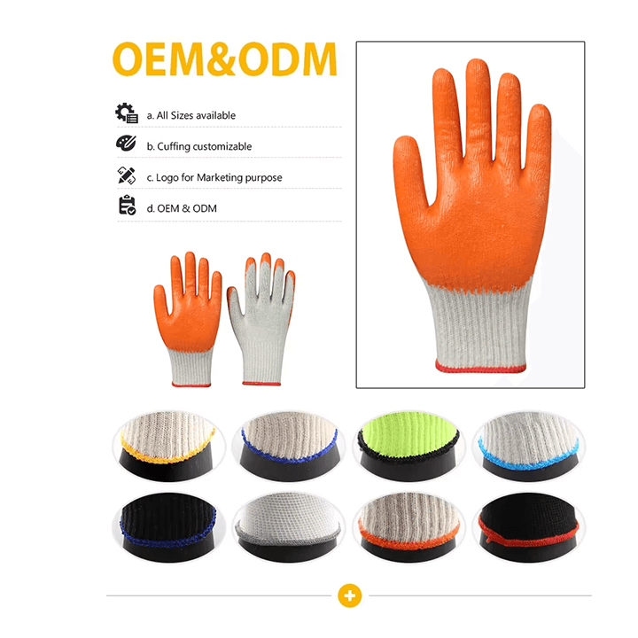 Wholesale custom Industrial Latex Coated Cotton Work Safety Gloves