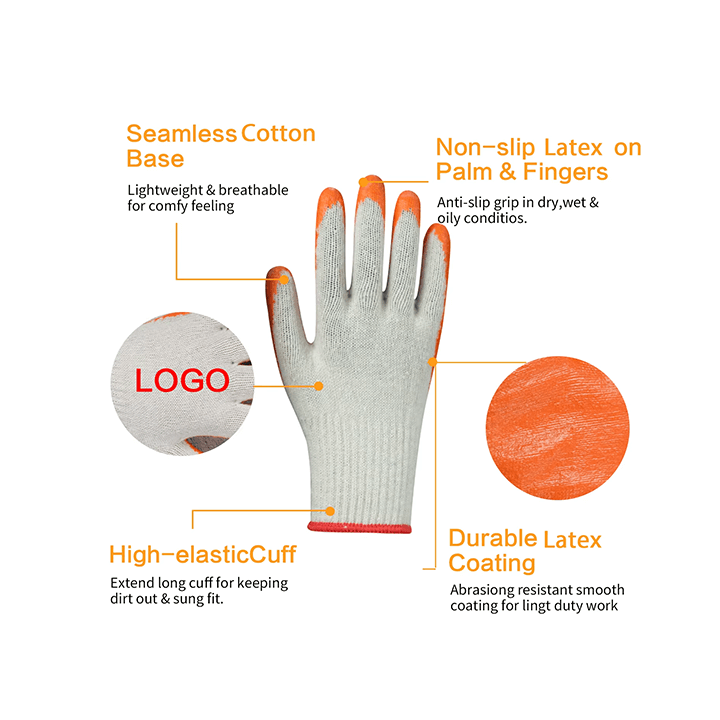 Wholesale custom Industrial Latex Coated Cotton Work Safety Gloves