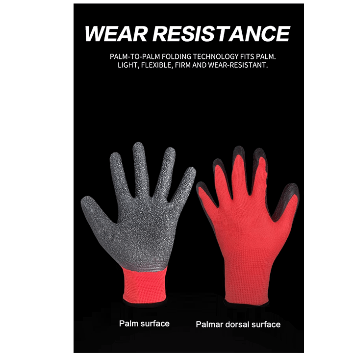 Customize Thirteen-needle craft Anti-slip wrinkles Liner Dipped Latex Coated Crinkle Work Glove