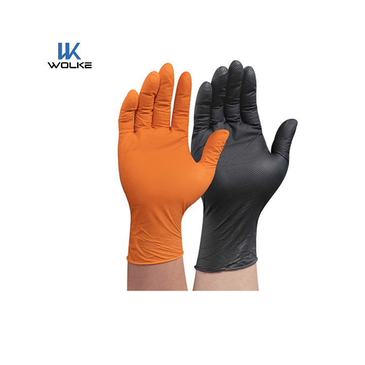 Heavy-Duty Orange 10 Mil Diamond Textured Grip PPE Nitrile Chemical Resistant Disposable Gloves
