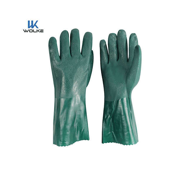 PPE Durable Green Long Sleeve Pvc Chemical Resistant Industrial Work Gloves