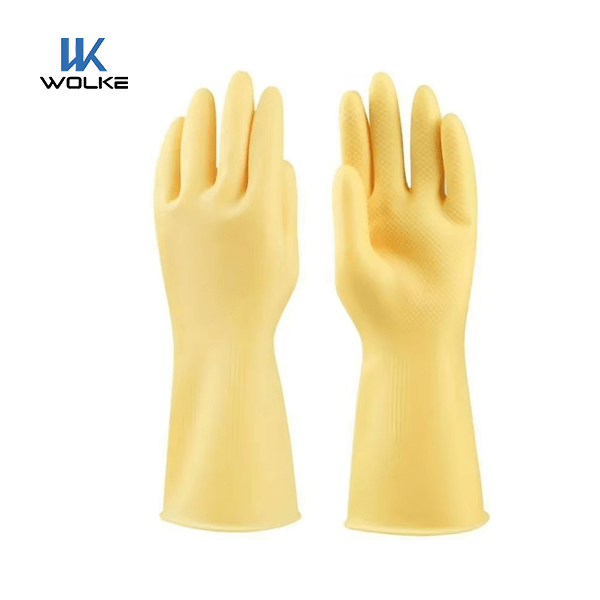Durable Yellow Resist Acid Alkali and Oil Household Garden Kitchen Rubber Latex Work Gloves 180g32cm