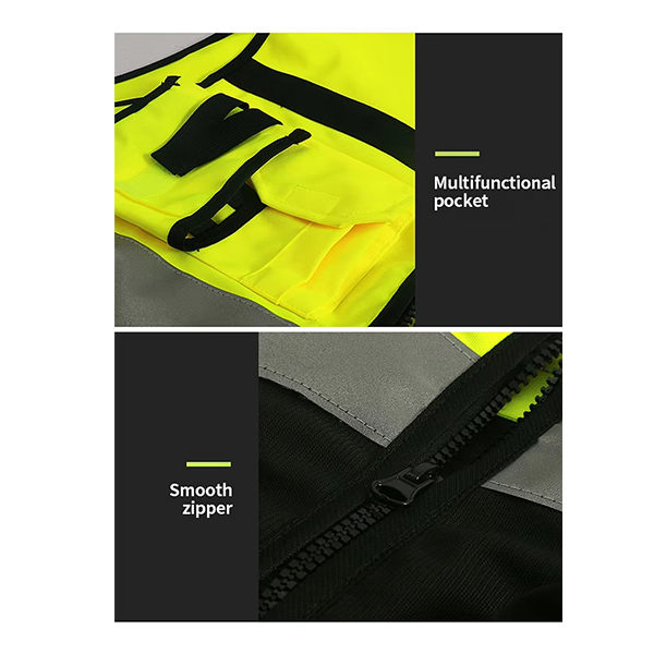 Custom Multiple Pockets Hi Vis Reflective Adult Polyester Safety Vest with Zipper