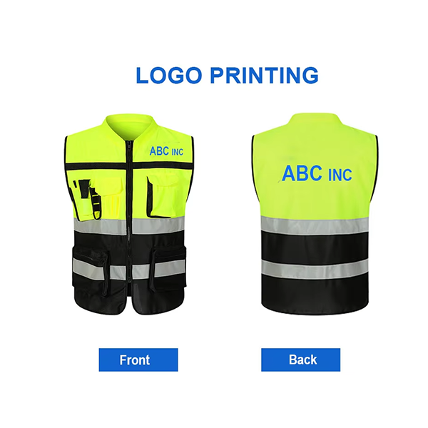 Custom Multiple Pockets Hi Vis Reflective Adult Polyester Safety Vest with Zipper