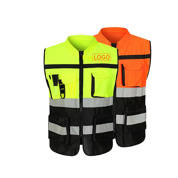 Custom Multiple Pockets Hi Vis Reflective Adult Polyester Safety Vest with Zipper