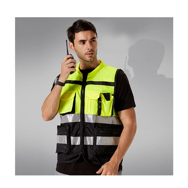 Custom Multiple Pockets Hi Vis Reflective Adult Polyester Safety Vest with Zipper
