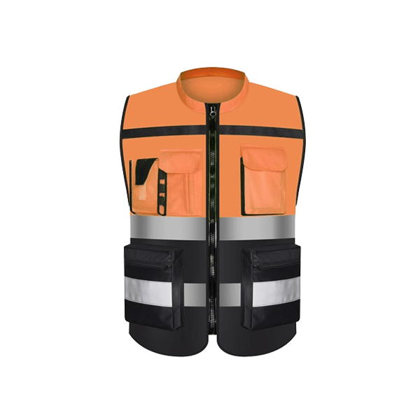 Custom Breathable Lime Yellow and Orange Hi-Vis Reflective Safety Workwear With Four Pockets and Zip