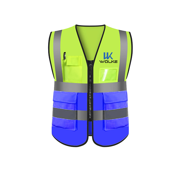 Custom Breathable Blue Hi-Vis Reflective Safety Workwear for Men with Four Pockets and Zipper