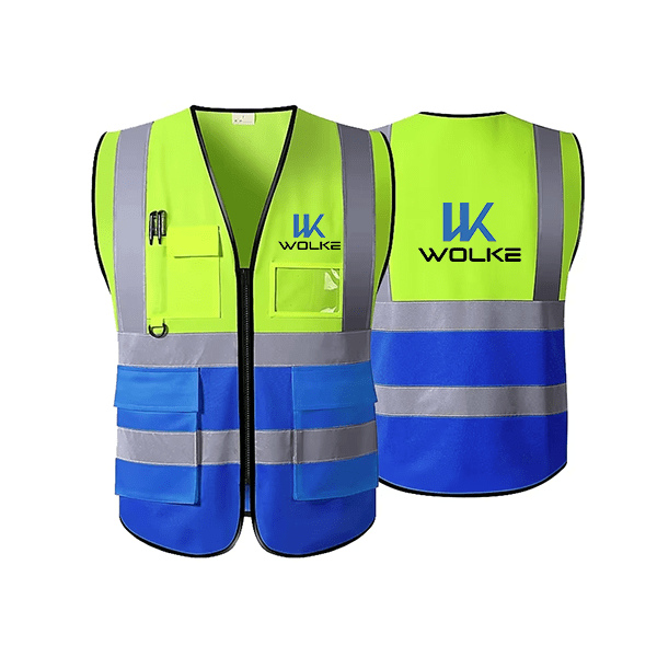 Custom Breathable Blue Hi-Vis Reflective Safety Workwear for Men with Four Pockets and Zipper