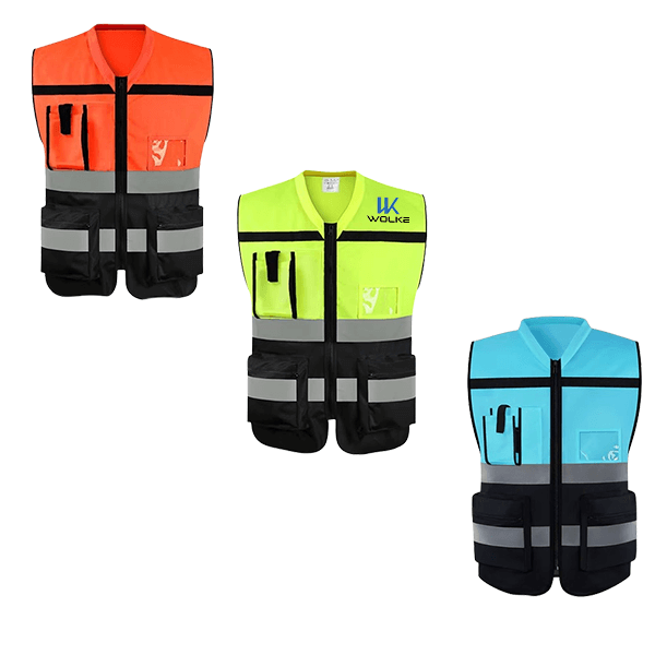 Custom Mesh Knitted Fabric Breathable Hi-Vis Reflective Unisex Safety Vest with Pocket and Zipper
