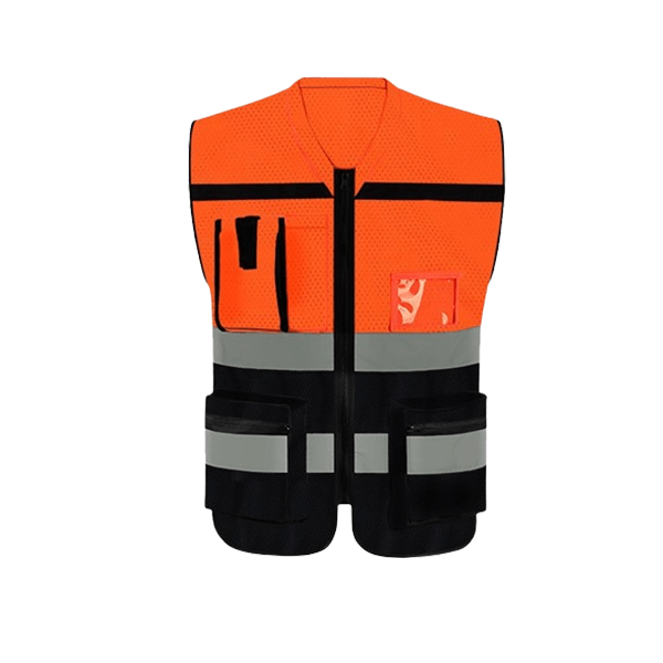 Custom Mesh Knitted Fabric Breathable Hi-Vis Reflective Unisex Safety Vest with Pocket and Zipper