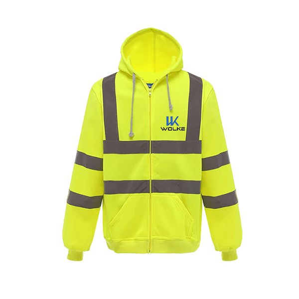 280G 100% Polyester Single-sided Velvet Hi-vis Reflective Zippered Hooded Sweatshirt