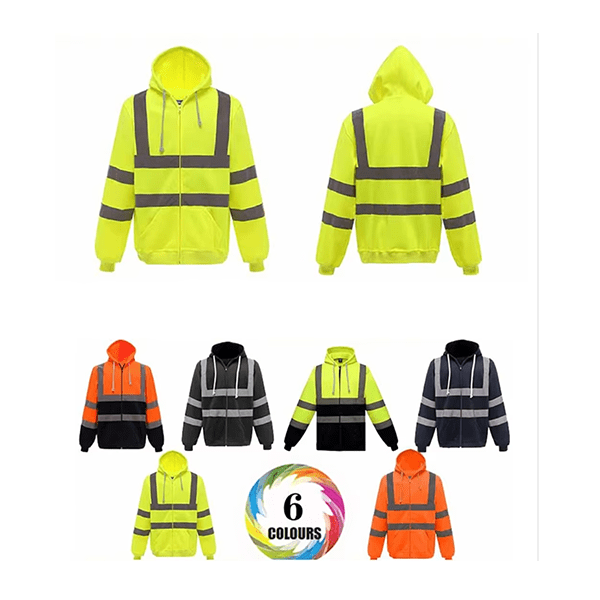 280G 100% Polyester Single-sided Velvet Hi-vis Reflective Zippered Hooded Sweatshirt