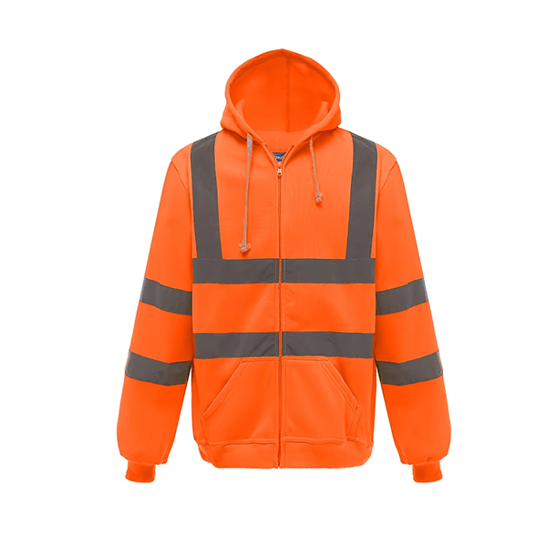 280G 100% Polyester Single-sided Velvet Hi-vis Reflective Zippered Hooded Sweatshirt
