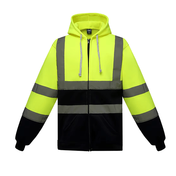 280G 100% Polyester Single-sided Velvet Hi-vis Reflective Zippered Hooded Sweatshirt
