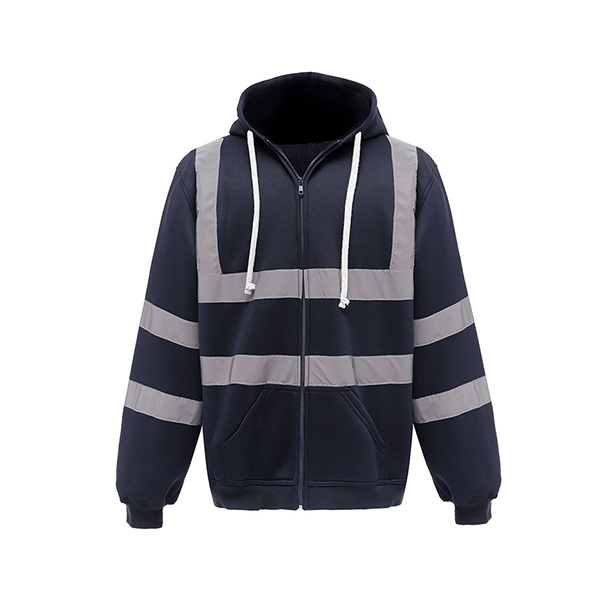 280G 100% Polyester Single-sided Velvet Hi-vis Reflective Zippered Hooded Sweatshirt