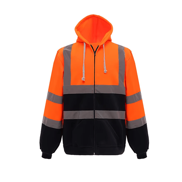280G 100% Polyester Single-sided Velvet Hi-vis Reflective Zippered Hooded Sweatshirt