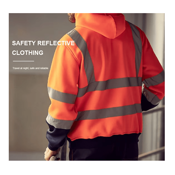 280G 100% Polyester Single-sided Velvet Hi-vis Reflective Zippered Hooded Sweatshirt