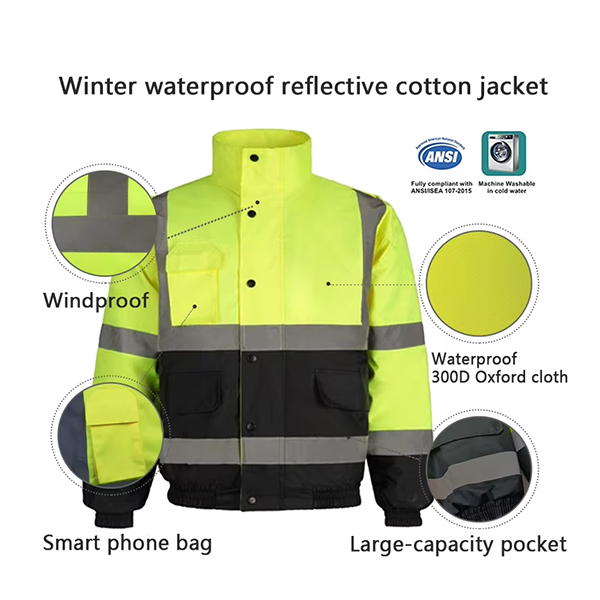 Waterproof Reflective Winter Warm Hi-vis Safety Construction Bomber Jacket EN Class 2 