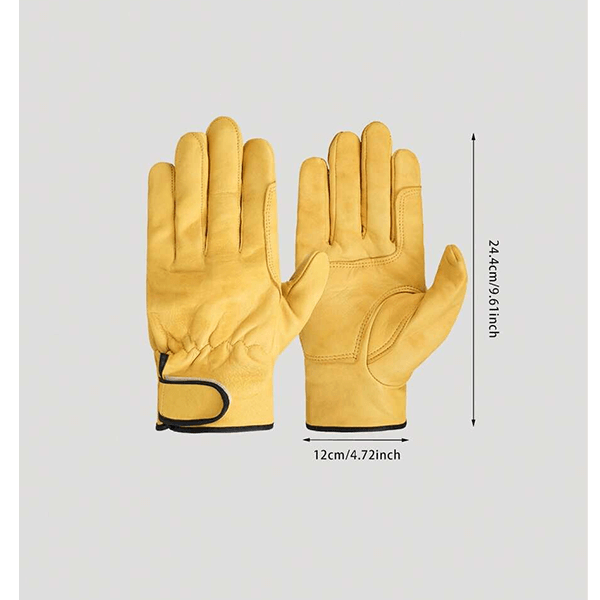 Yellow Reinforced Sheepskin Leather Safety Gloves with Palm Patch for Multi-Purpose 80g
