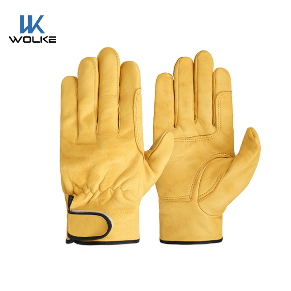 Yellow Reinforced Sheepskin Leather Safety Gloves with Palm Patch for Multi-Purpose 80g