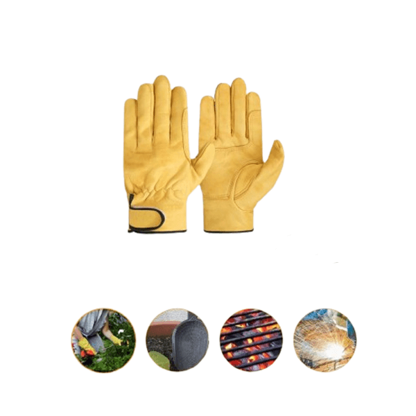 Yellow Reinforced Sheepskin Leather Safety Gloves with Palm Patch for Multi-Purpose 80g