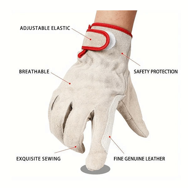 PPE Gray Leather Safety Gloves With Keystone Thumb for MIG TIG Heat-resistant Industrial Work 