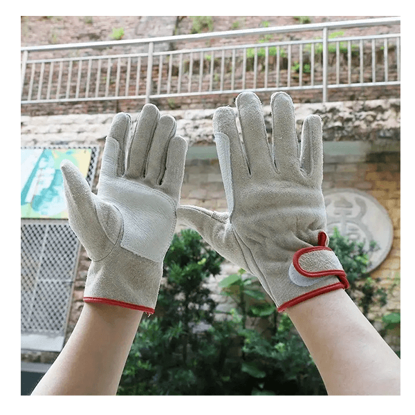 PPE Gray Leather Safety Gloves With Keystone Thumb for MIG TIG Heat-resistant Industrial Work 