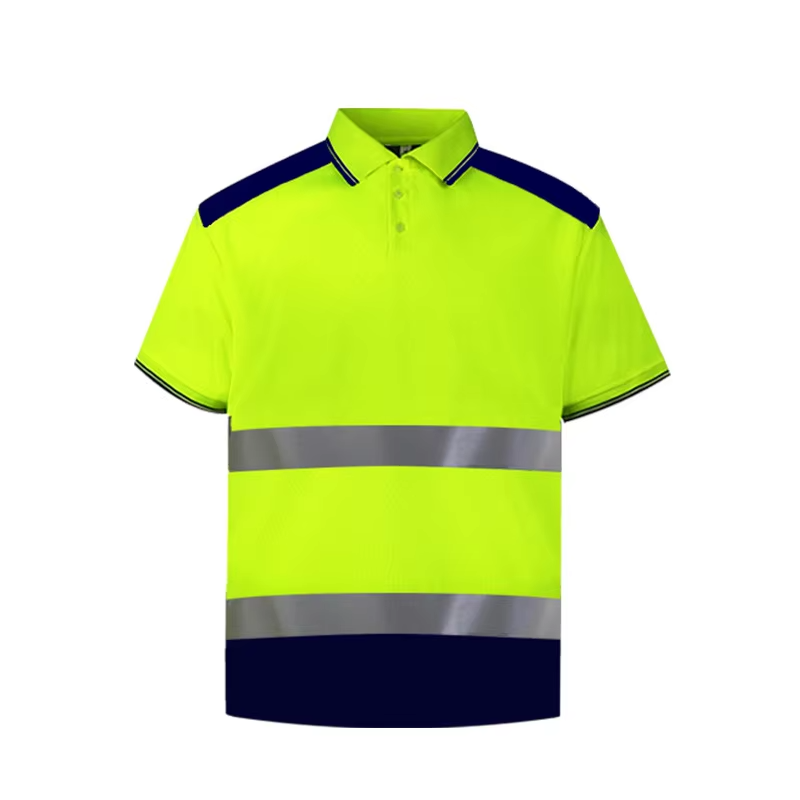 Hi vis reflective polyester safety work polo T-shirt with strips for construction WG24-6210