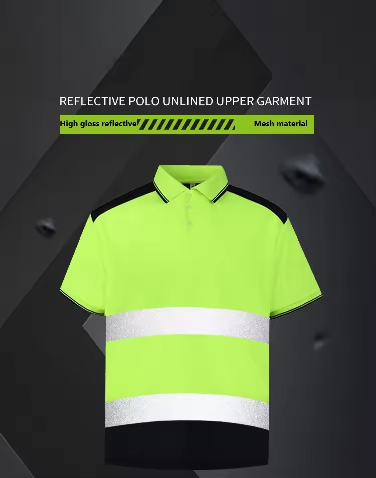 Hi vis reflective polyester safety work polo T-shirt with strips for construction WG24-6210