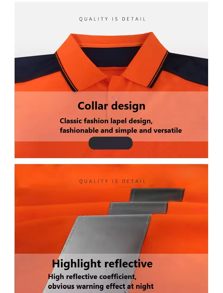 Hi vis reflective polyester safety work polo T-shirt with strips for construction WG24-6210