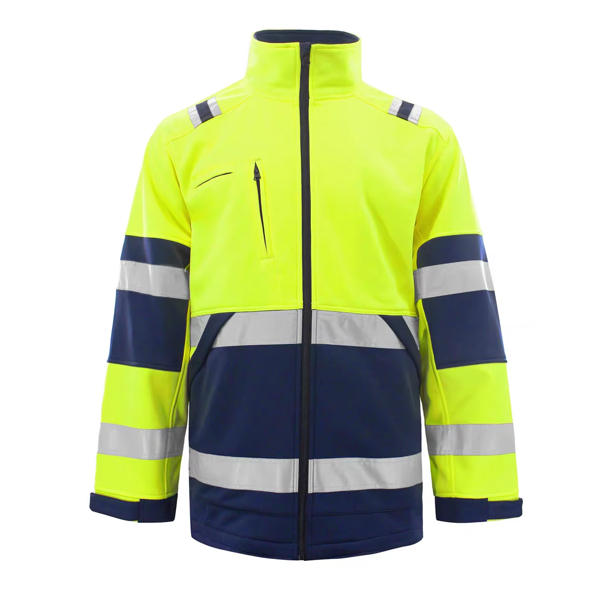 Weatherproof long fleece polyester zipped safety jacket with hi vis stripe for workplace WG24-6211