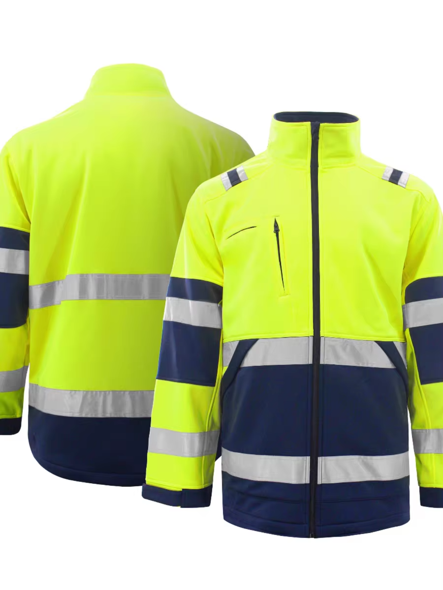Weatherproof long fleece polyester zipped safety jacket with hi vis stripe for workplace WG24-6211 Weatherproof long fleece polyester zipped safety jacket with hi vis stripe for workplace WG24-6211