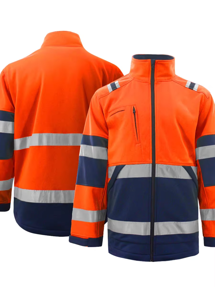 Weatherproof long fleece polyester zipped safety jacket with hi vis stripe for workplace WG24-6211 Weatherproof long fleece polyester zipped safety jacket with hi vis stripe for workplace WG24-6211