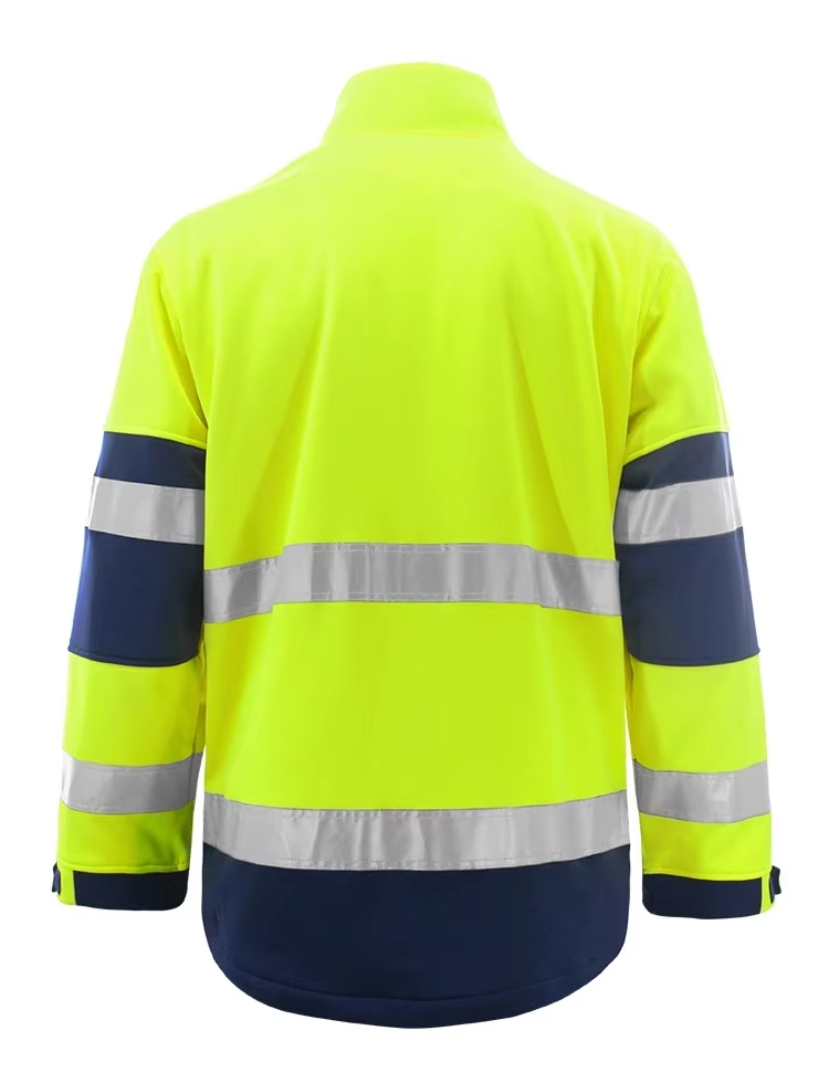 Weatherproof long fleece polyester zipped safety jacket with hi vis stripe for workplace WG24-6211 Weatherproof long fleece polyester zipped safety jacket with hi vis stripe for workplace WG24-6211