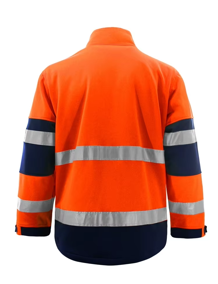 Weatherproof long fleece polyester zipped safety jacket with hi vis stripe for workplace WG24-6211 Weatherproof long fleece polyester zipped safety jacket with hi vis stripe for workplace WG24-6211