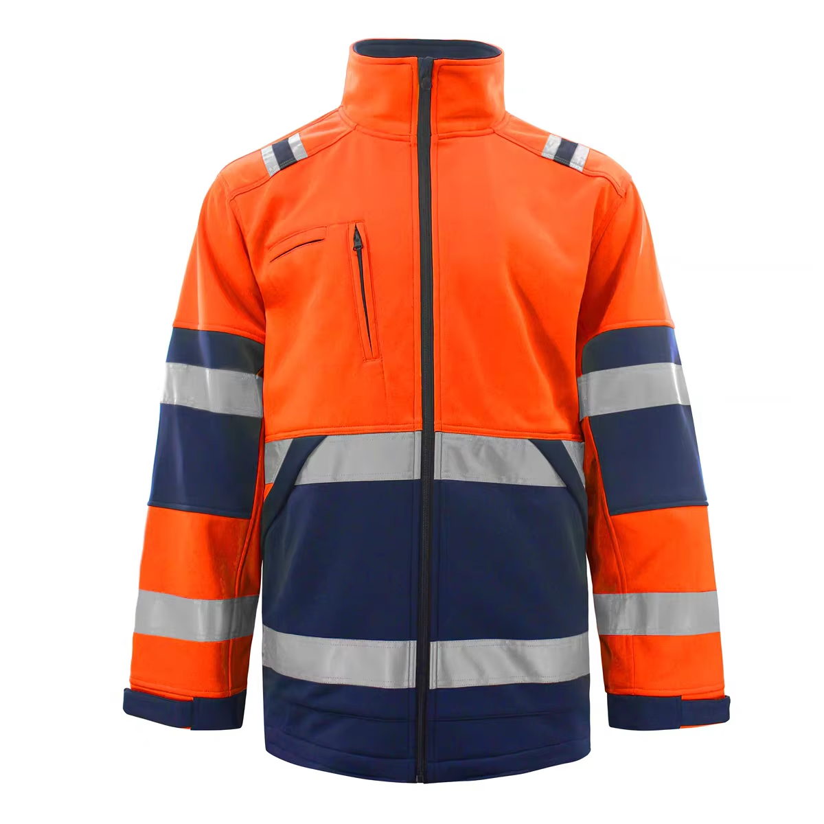 Weatherproof long fleece polyester zipped safety jacket with hi vis stripe for workplace WG24-6211