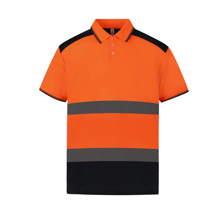 Hi vis reflective polyester safety work polo T-shirt with strips for construction WG24-6210