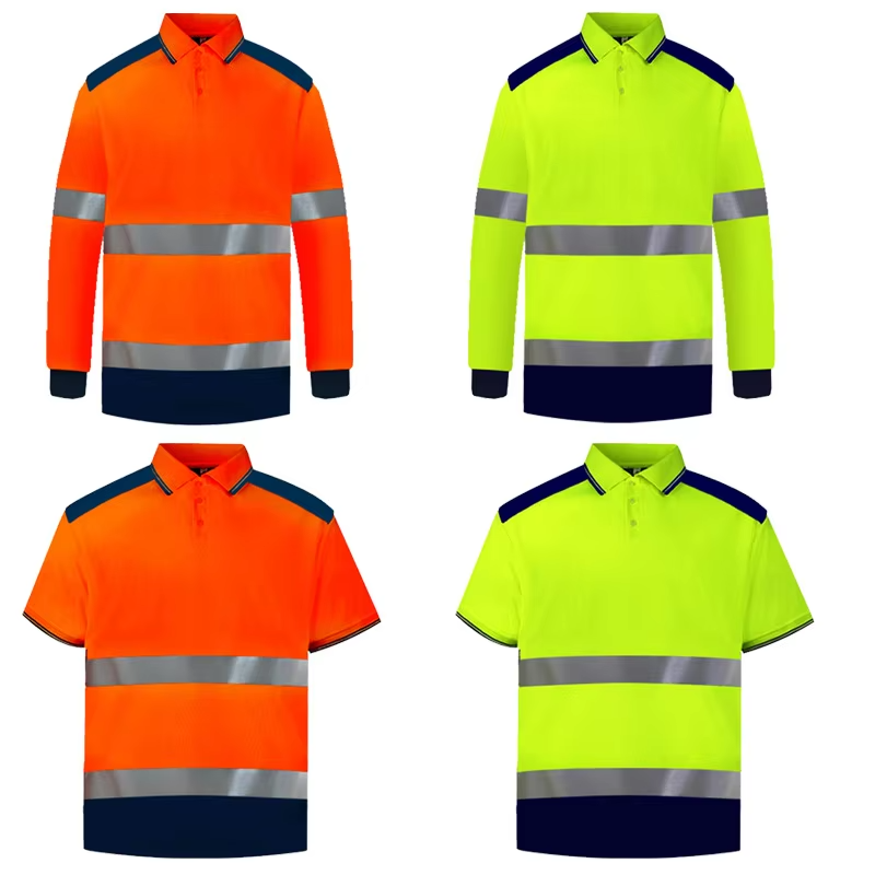 Hi vis reflective polyester safety work polo T-shirt with strips for construction WG24-6210