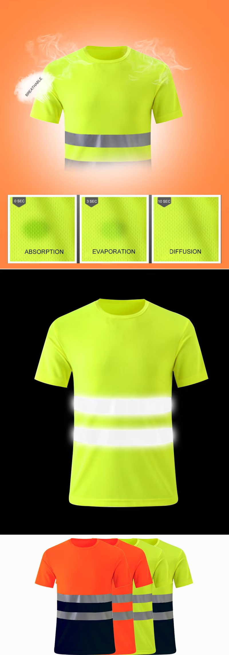 Polyester resist pilling reflective safety shirt with strip for cycling road construction WG24-6215
