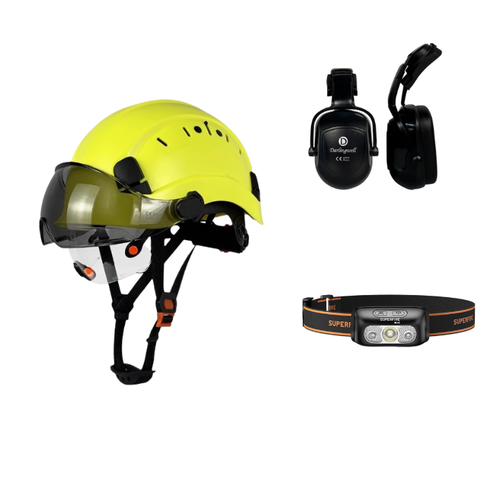 Industrial helmet with earmuff headlamp CE green devil helmet Casco de seguridad apsauginis šalmas