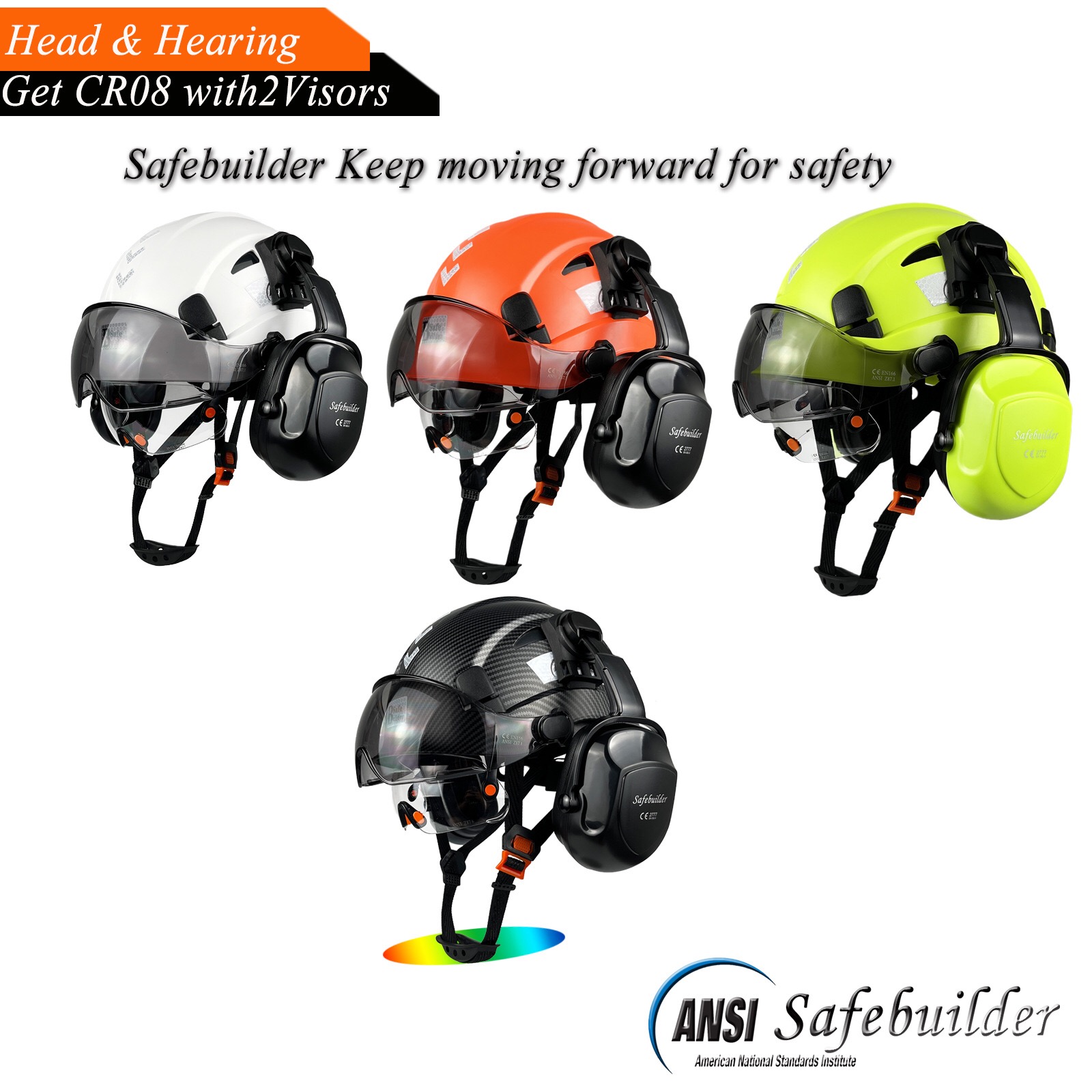 Industrial helmet with earmuff CE green devil Casco de seguridad apsauginis šalmas