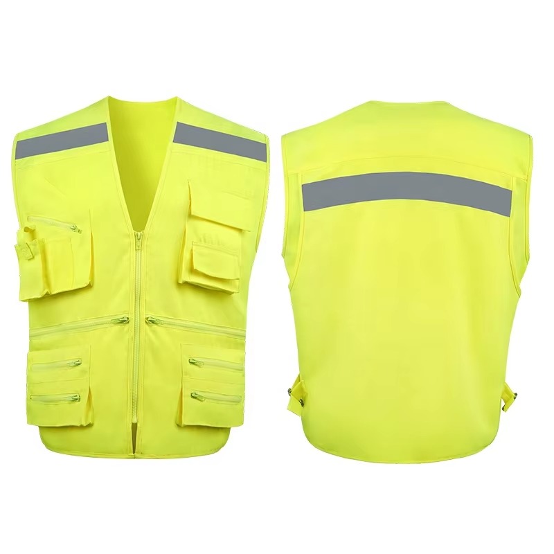 Weste Polyester Breathable Hi-Vis Reflective Safety Vest with Pocket and Zipper Gilet Alta Visibilit