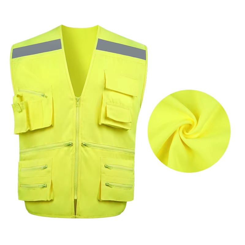 Weste Polyester Breathable Hi-Vis Reflective Safety Vest with Pocket and Zipper Gilet Alta Visibilit
