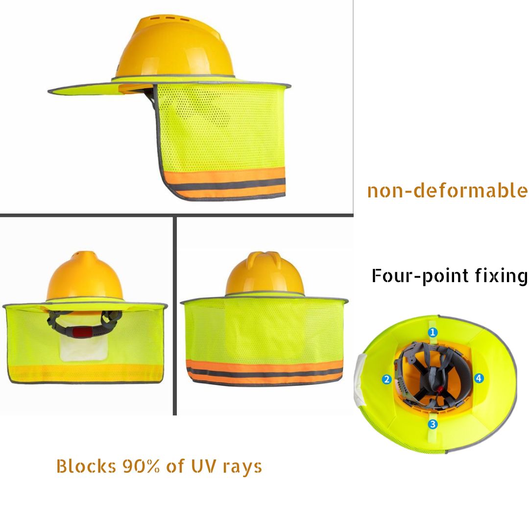Four-Point Fixing Helmet Sun Shade Hard Hat Sun Neck Shield with Full Brim Reflective Stripe