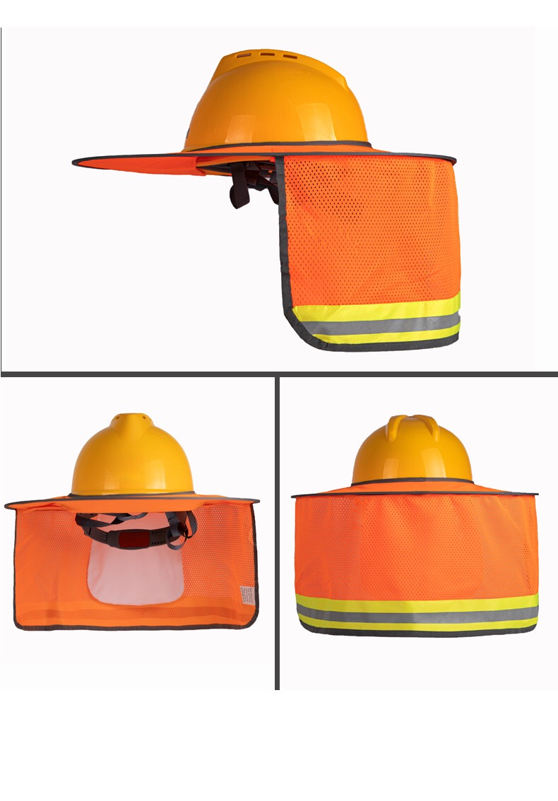 Four-Point Fixing Helmet Sun Shade Hard Hat Sun Neck Shield with Full Brim Reflective Stripe