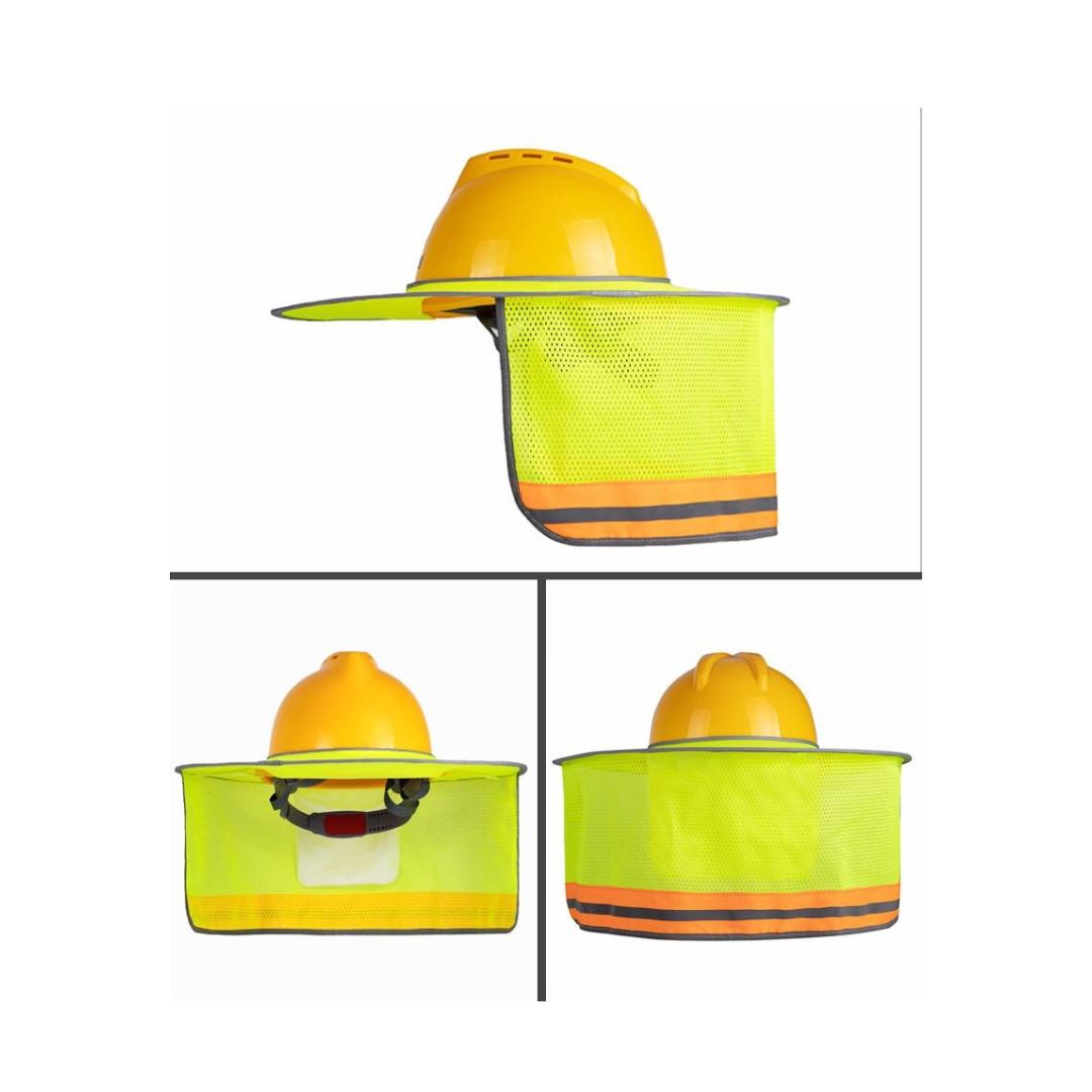 Four-Point Fixing Helmet Sun Shade Hard Hat Sun Neck Shield with Full Brim Reflective Stripe