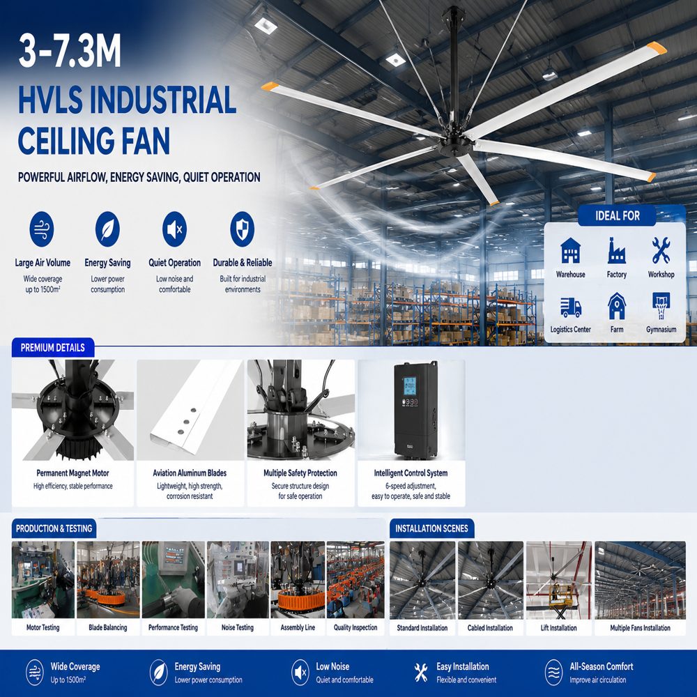 HVLS Industrial Ceiling Fan for Warehouse & Factory Cooling
