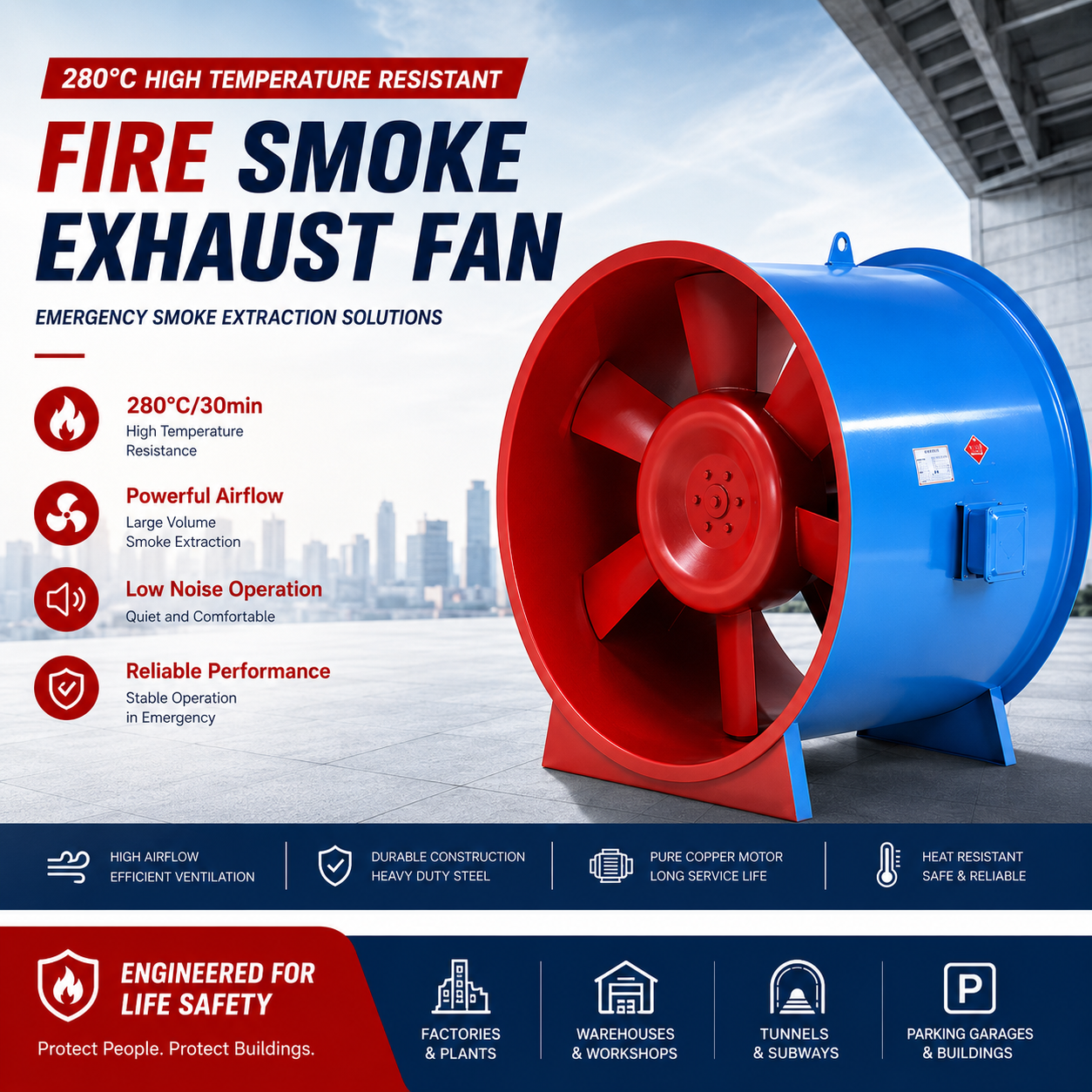 280°C Fire Smoke Exhaust Fan for Emergency Ventilation & Smoke Extraction